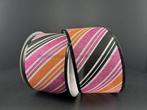 Wht Stn/Blk-Org-Fuch Glt Diag Strp 2.5’X10Y 56425-40-03 Ribbon