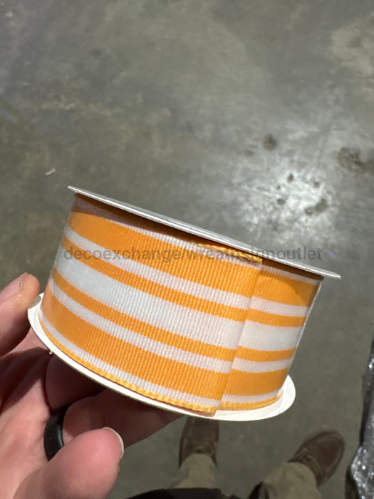 White-Tangerine Modern Ticking 1.5’’X10Y 47507-09-19 Ribbon