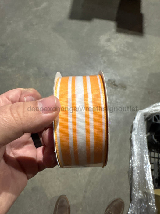 White-Tangerine Modern Ticking 1.5’’X10Y 47507-09-19 Ribbon