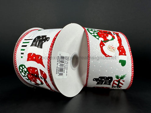 Wht Txtrd Stn/Santa-Snwflks-Snow 2.5’’X10Y 71334-40-01 Ribbon