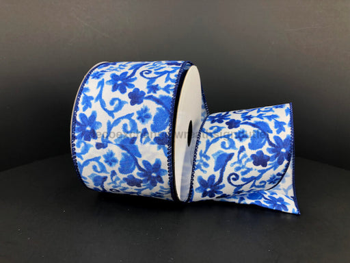 Wht Stn/Blues Wtrclr Flwr Brnchs 2.5’X10Y 41356-40-39 Ribbon