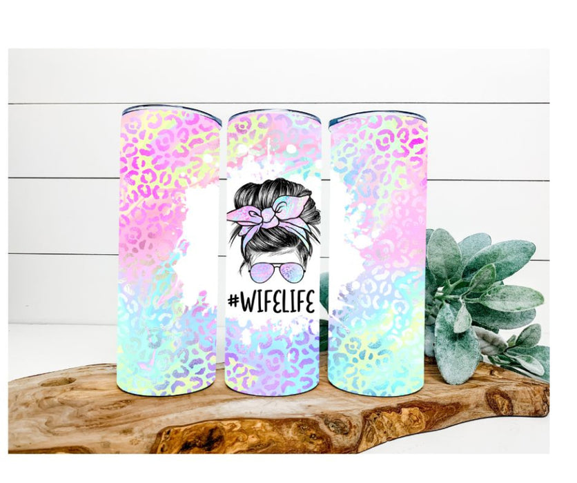 #WifeLife Tumbler, Holographic Leopard Tumbler 20 oz Skinny Tumbler DECOETUMBLER-235 - DecoExchange®