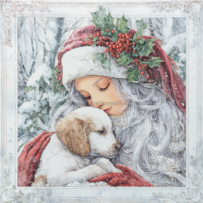Winter Girl with Deer Sign, DCO-102495, Sign For Wreath, 10x10in Metal Sign