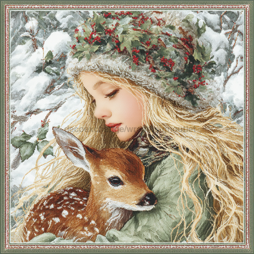 Winter Girl with Deer Sign, DCO-102499, Sign For Wreath, 10x10in Metal Sign