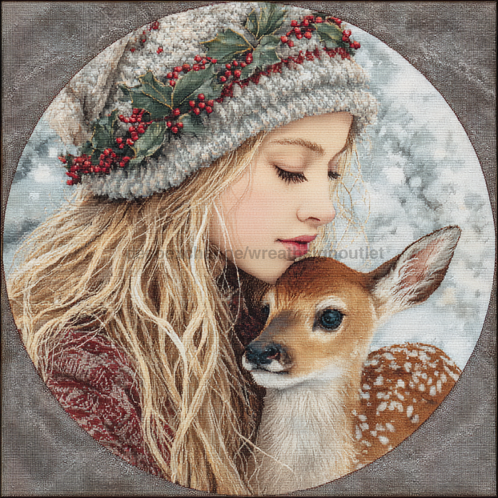 Winter Girl with Deer Sign, DCO-102505, Sign For Wreath, 10x10in Metal Sign