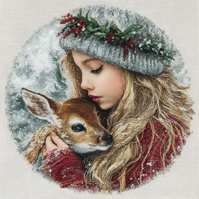 Winter Girl with Deer Sign, DCO-102511, Sign For Wreath, 10x10in Metal Sign