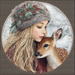 Winter Girl with Deer Sign, DCO-102512, Sign For Wreath, 10x10in Metal Sign