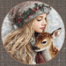 Winter Girl with Deer Sign, DCO-102514, Sign For Wreath, 10x10in Metal Sign