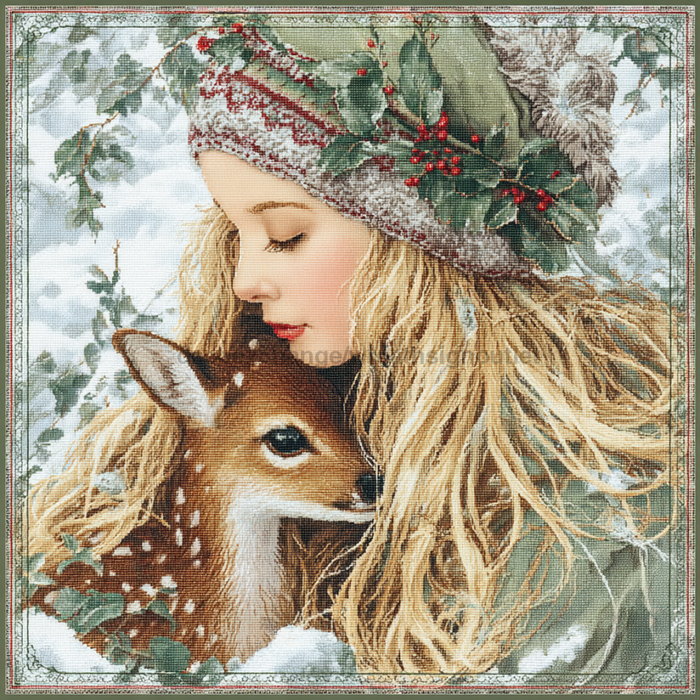 Winter Girl with Deer Sign, DCO-102516, Sign For Wreath, 10x10in Metal Sign