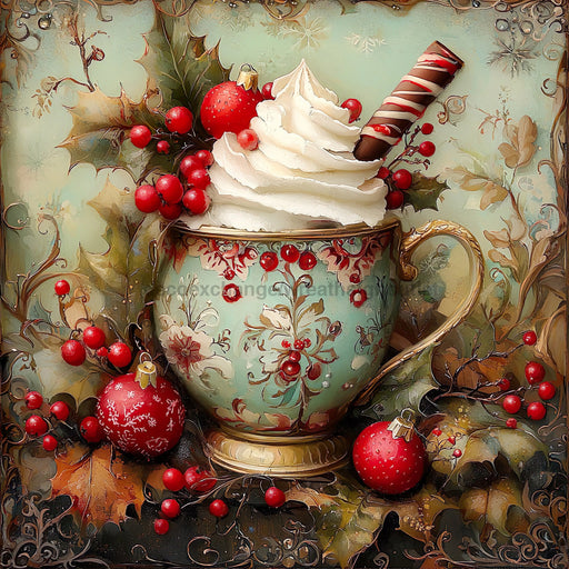 Winter Mug Sign, DCO-102005, Sign For Wreath, 10x10in Metal Sign