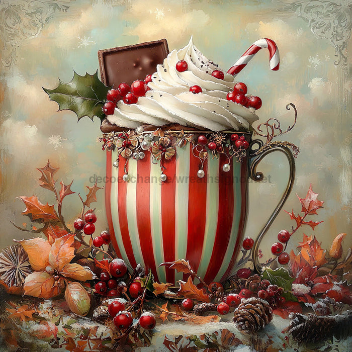 Winter Mug Sign, DCO-102006, Sign For Wreath, 10x10in Metal Sign