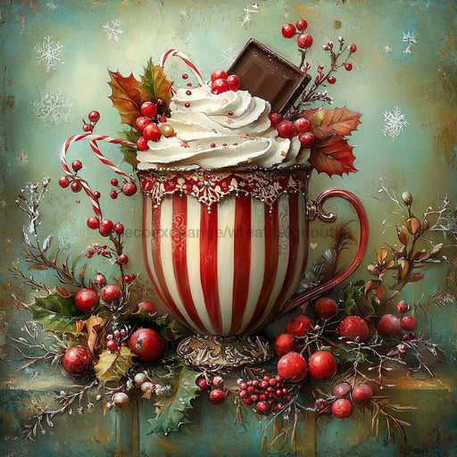 Winter Mug Sign, DCO-102012, Sign For Wreath, 10x10in Metal Sign