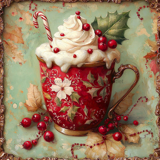 Winter Mug Sign, DCO-102018, Sign For Wreath, 10x10in Metal Sign