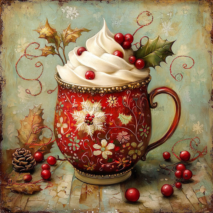 Winter Mug Sign, DCO-102019, Sign For Wreath, 10x10in Metal Sign