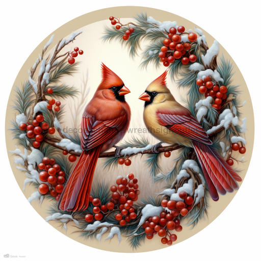 Winter Sign, Cardinal Sign, DCO-00420, Sign For Wreath, 10" Round Metal Sign - DecoExchange®