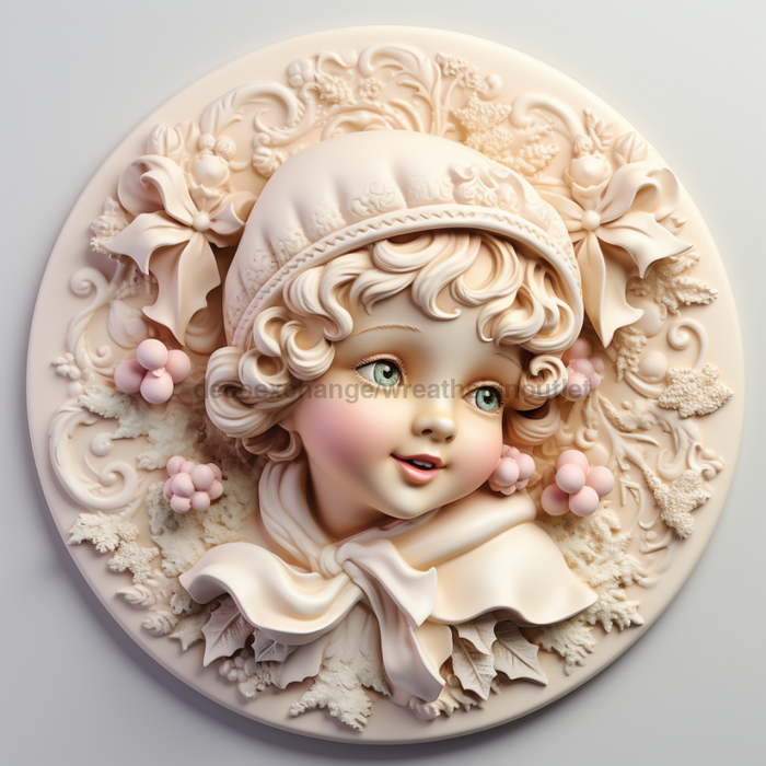 Winter Sign Cute Girl Dco-00644 For Wreath 10 Round Metal