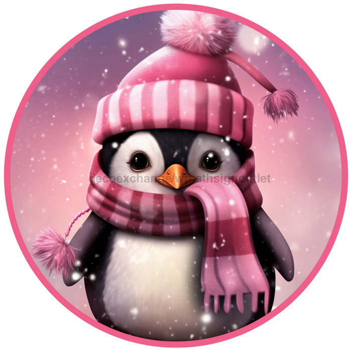Winter Sign, Penguin Sign, DCO-00471, Sign For Wreath, 10" Round Metal Sign - DecoExchange®