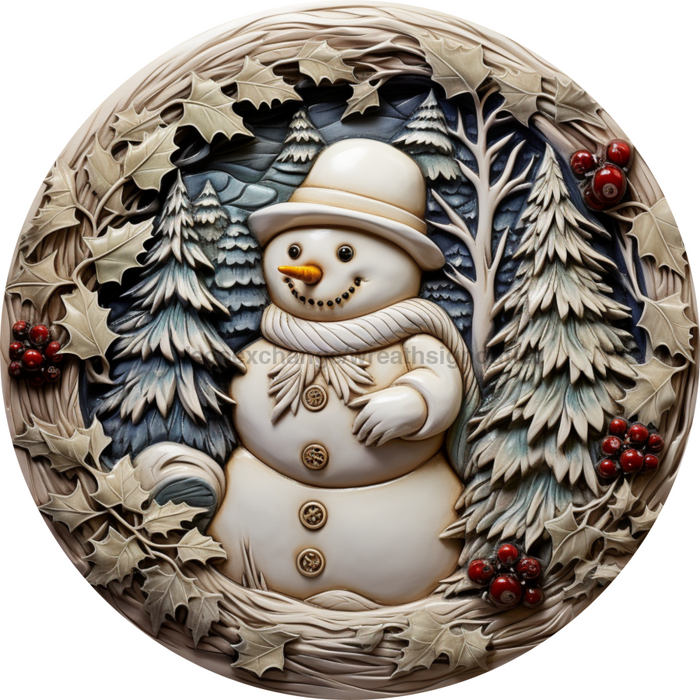 Winter Sign, Snowman Sign, DCO-00500, Sign For Wreath, 10" Round Metal Sign - DecoExchange®