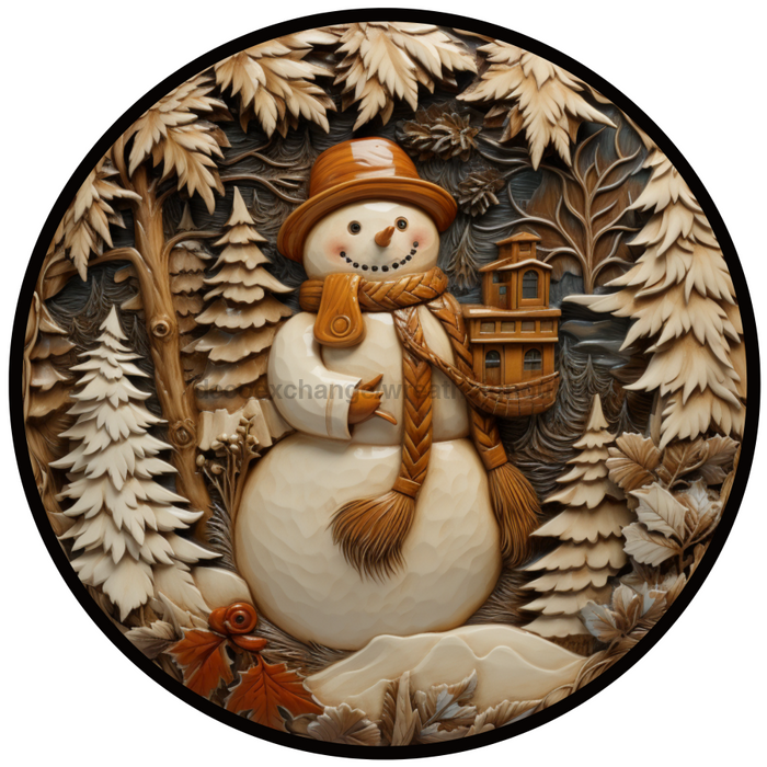 Winter Sign, Snowman Sign, DCO-00506, Sign For Wreath, 10" Round Metal Sign - DecoExchange®