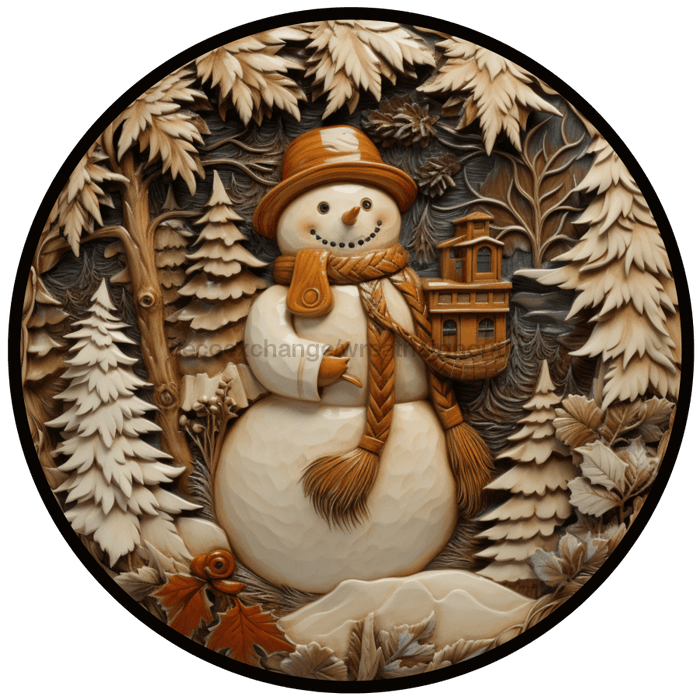 Winter Sign, Snowman Sign, DCO-00506, Sign For Wreath, 10" Round Metal Sign - DecoExchange®