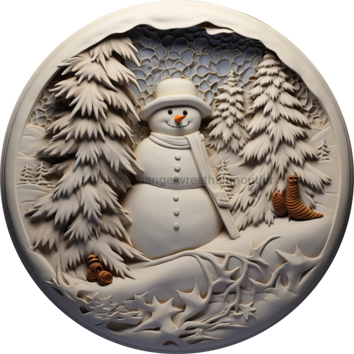 Winter Sign, Snowman Sign, DCO-00508, Sign For Wreath, 10" Round Metal Sign - DecoExchange®
