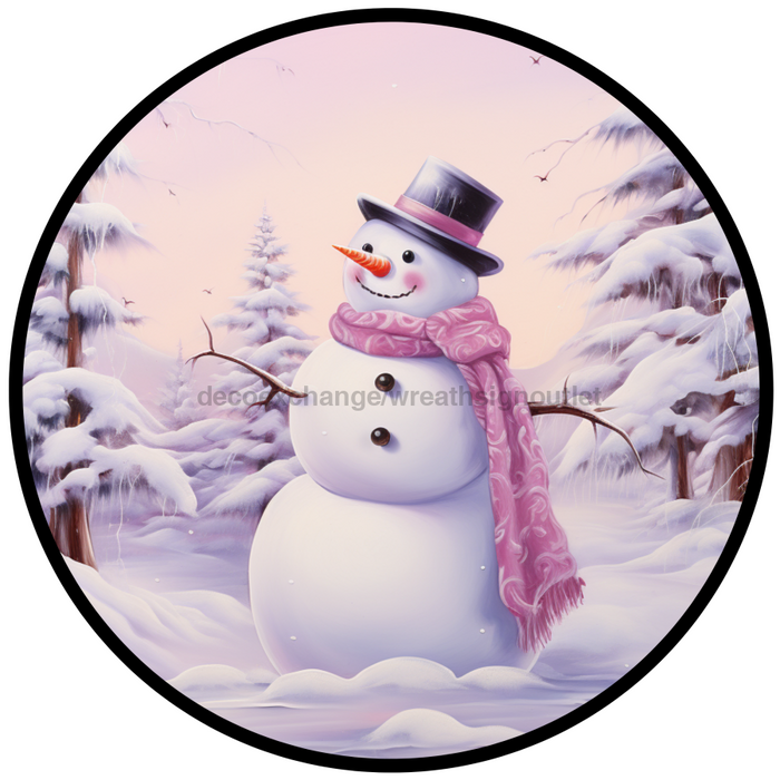 Winter Sign, Snowman Sign, DCO-00511, Sign For Wreath, 10" Round Metal Sign - DecoExchange®