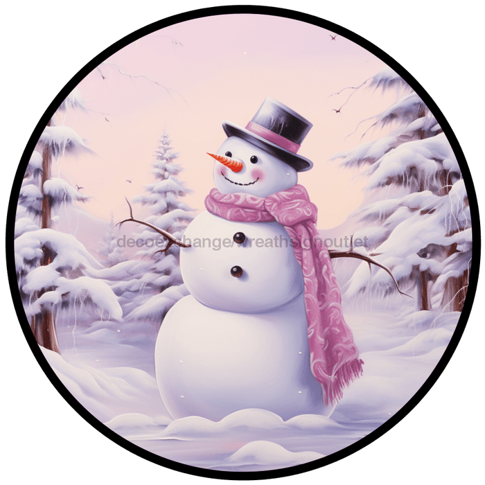 Winter Sign, Snowman Sign, DCO-00511, Sign For Wreath, 10" Round Metal Sign - DecoExchange®