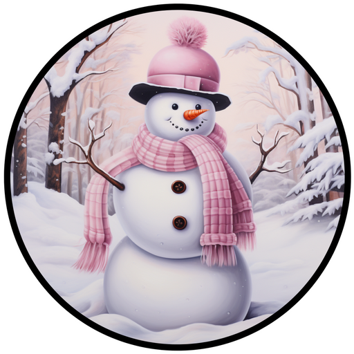 Winter Sign, Snowman Sign, DCO-00512, Sign For Wreath, 10" Round Metal Sign - DecoExchange®