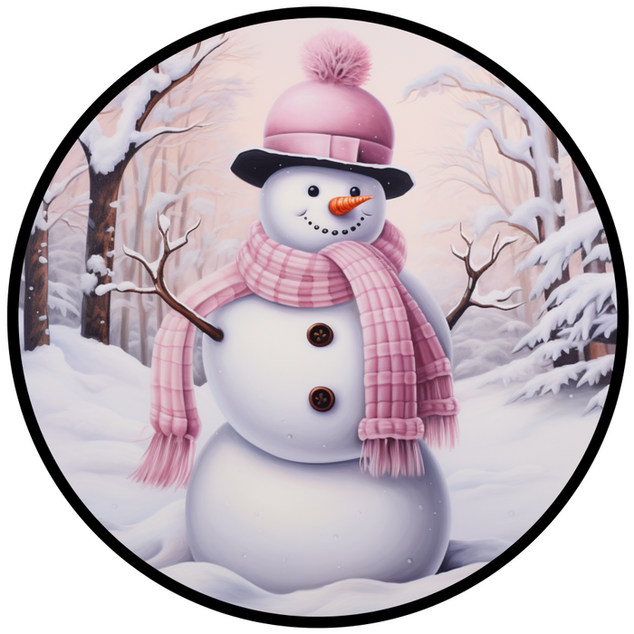 Winter Sign, Snowman Sign, DCO-00512, Sign For Wreath, 10" Round Metal Sign - DecoExchange®