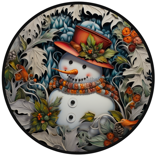 Winter Sign, Snowman Sign, DCO-00515, Sign For Wreath, 10" Round Metal Sign - DecoExchange®