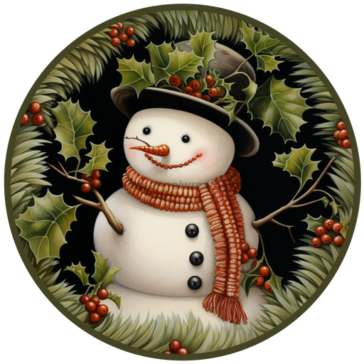 Winter Sign, Snowman Sign, DCO-00516, Sign For Wreath, 10" Round Metal Sign - DecoExchange®