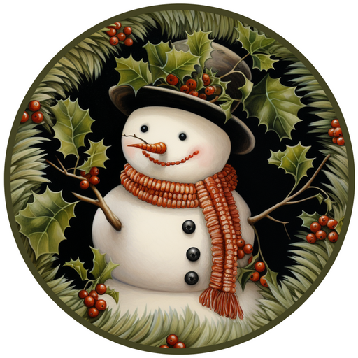 Winter Sign, Snowman Sign, DCO-00516, Sign For Wreath, 10" Round Metal Sign - DecoExchange®
