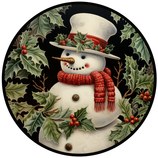 Winter Sign, Snowman Sign, DCO-00517, Sign For Wreath, 10" Round Metal Sign - DecoExchange®