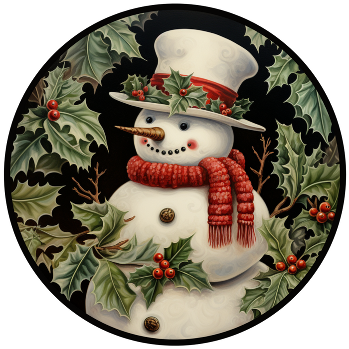Winter Sign, Snowman Sign, DCO-00517, Sign For Wreath, 10" Round Metal Sign - DecoExchange®