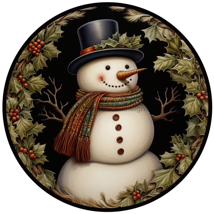 Winter Sign, Snowman Sign, DCO-00518, Sign For Wreath, 10" Round Metal Sign - DecoExchange®