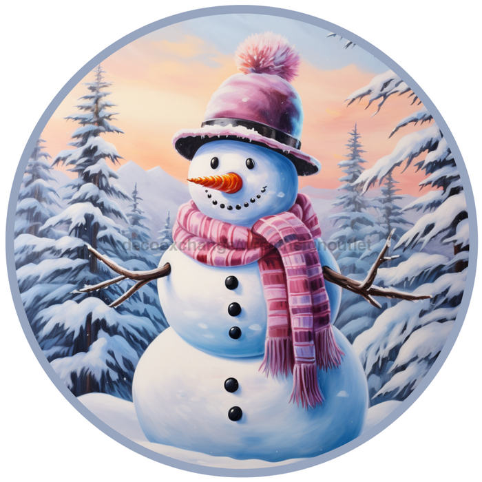 Winter Sign, Snowman Sign, DCO-00519, Sign For Wreath, 10" Round Metal Sign - DecoExchange®