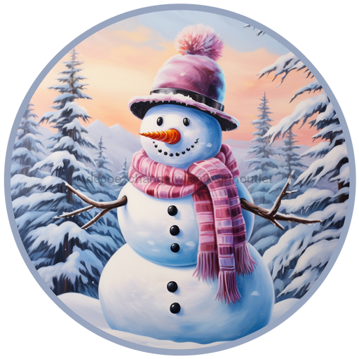 Winter Sign, Snowman Sign, DCO-00519, Sign For Wreath, 10" Round Metal Sign - DecoExchange®