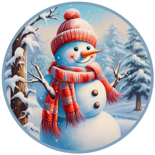 Winter Sign, Snowman Sign, DCO-00520, Sign For Wreath, 10" Round Metal Sign - DecoExchange®