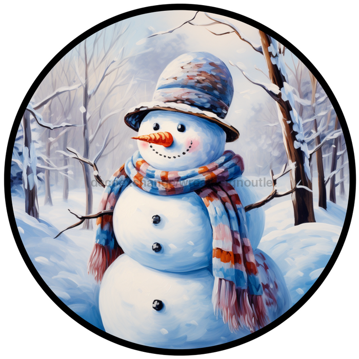 Winter Sign, Snowman Sign, DCO-00521, Sign For Wreath, 10" Round Metal Sign - DecoExchange®