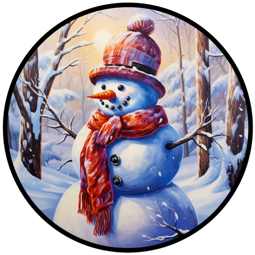 Winter Sign, Snowman Sign, DCO-00522, Sign For Wreath, 10" Round Metal Sign - DecoExchange®