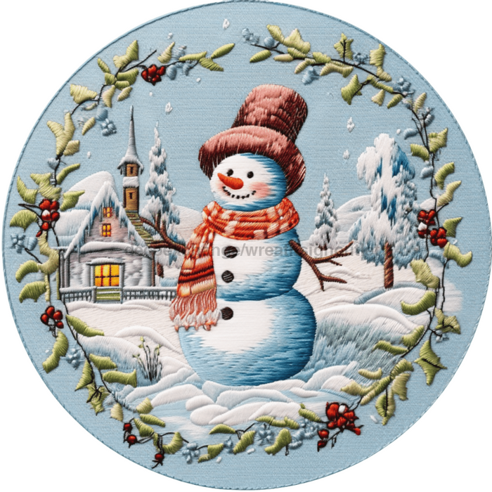 Winter Sign Snowman Scene Decoe-4876 10 Metal Round