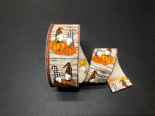 Wood Linen/Chill Gnomes-Orange Pumpkins 2.5’’X50Y 861-40-164 Ribbon