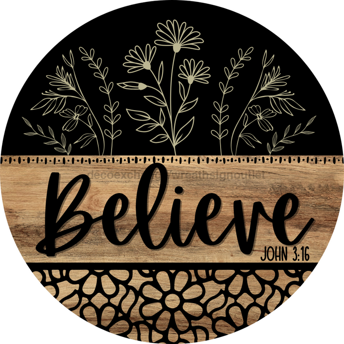 Wooden Believe Door Hanger, DCO-13734-DH, 18in Wood Sign