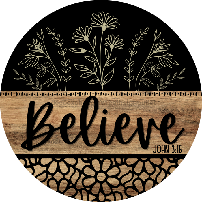 Wooden Believe Door Hanger, DCO-13734-DH, 18in Wood Sign