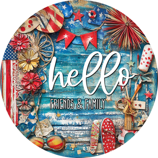 Wooden Hello Patriotic Door Hanger, DCO-13687-DH, 18in Wood Sign