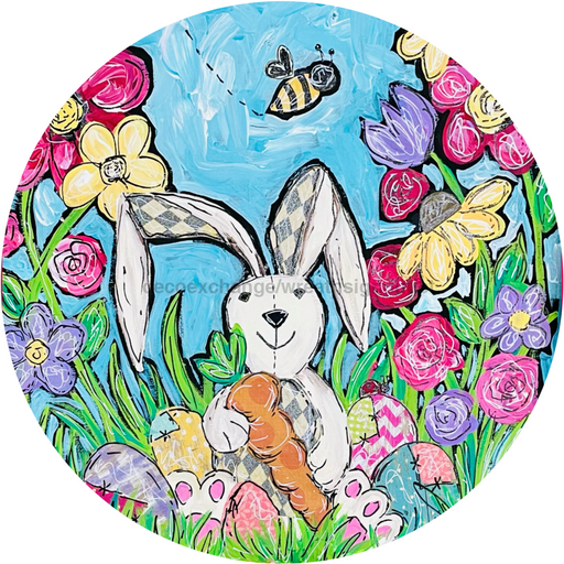 Wreath Sign, 10 Round, Rabbit Sign, Easter Sign, CH-013, DecoExchange, Sign For Wreath - DecoExchange