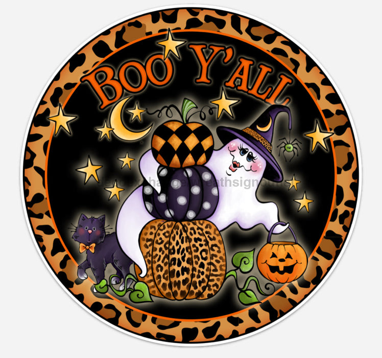 Wreath Sign, 10" Round Vinyl Decal - Boo Yall - DECOE-046, DecoExchange, Sign For Wreaths - DecoExchange