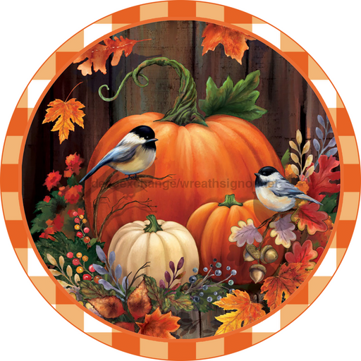 Wreath Sign, 10" Round Vinyl Decal - Fall Pumpkins - DECOE-081, DecoExchange, Sign For Wreaths - DecoExchange