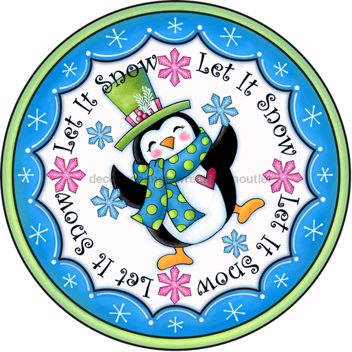 Wreath Sign, 10" Round Vinyl Decal - Penguin - DECOE-044DecoExchange, Sign For Wreath - DecoExchange