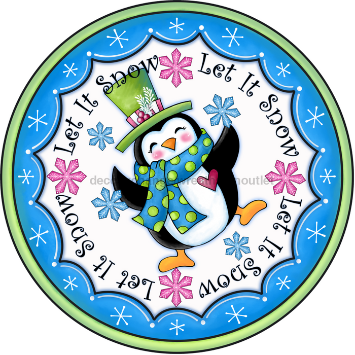 Wreath Sign, 10" Round Vinyl Decal - Penguin - DECOE-044DecoExchange, Sign For Wreath - DecoExchange